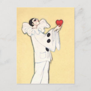 Postal Festiva Pierrot con corazón rojo de Sophia Chiostri
