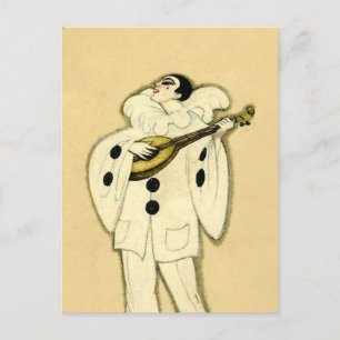 Postal Festiva Pierrot Serenata a una Luna Creciente por Sophia C