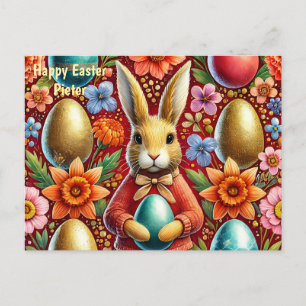 POSTAL FESTIVA PIETER ~ SALUDO FELIZ CONEJO DE PASCUA ~