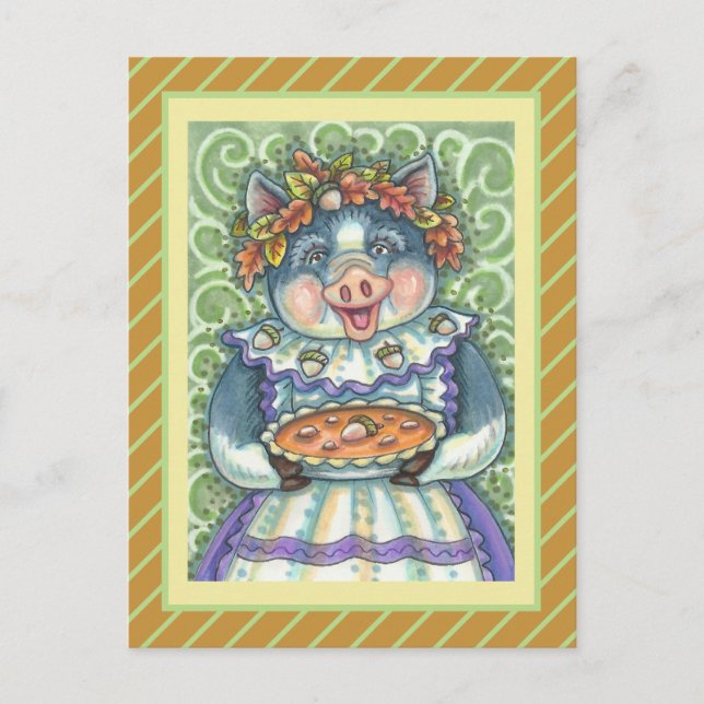 POSTAL FESTIVA PIG & ACORN PIE, GRACIAS HECHAS CON AMOR (Anverso)