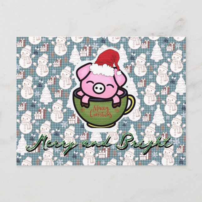 Postal Festiva Pig Merry Christmas card  (Anverso)