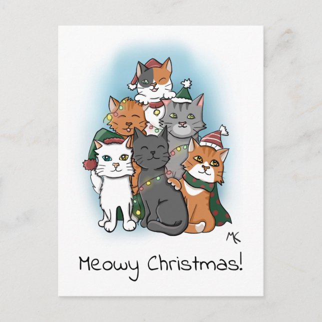 Postal Festiva Pila de gatos Personalizados en Gorras Navidades (Anverso)