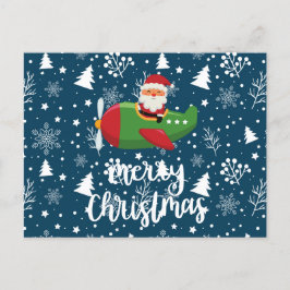 Postal Festiva Piloto Santa Claus volando en el cielo Feliz Navid