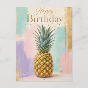 Postal Festiva Piña Tropical Dorada Cumpleaños