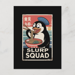 Postal Festiva Pingüino comiendo Ramen Funny Slurp Squad