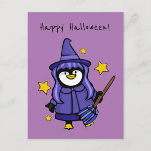 Postal Festiva Pingüino de Brujas de Halloween