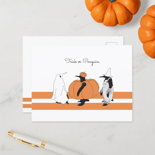 Postal Festiva Pingüino de calabaza personalizado divertido Hallo