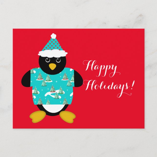 Postal Festiva Pingüino de Navidades caprichosos (Anverso)