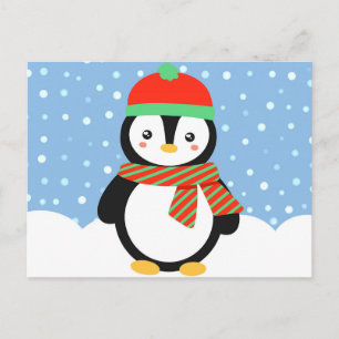 Postal Festiva Pingüino del día de fiesta