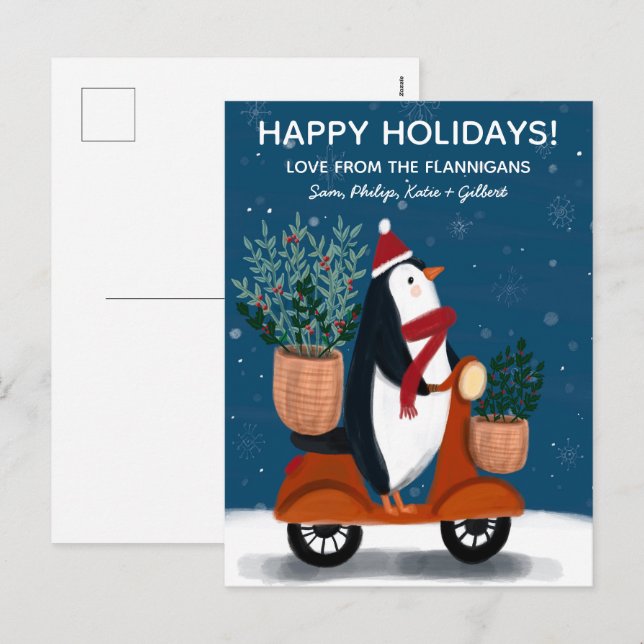 Postal Festiva Pingüino en Personalizado de Navidades Scooter Cut (Anverso / Reverso)