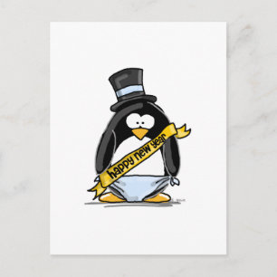 Postal Festiva Pingüino Feliz Año Nuevo