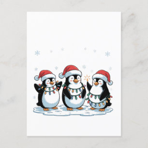 Postal Festiva Pingüino lindo con Santa Hat Xmas Penguin Lover