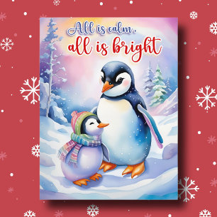 Postal Festiva Pingüinos de Acuarela Todo está Tranquilo Todo est
