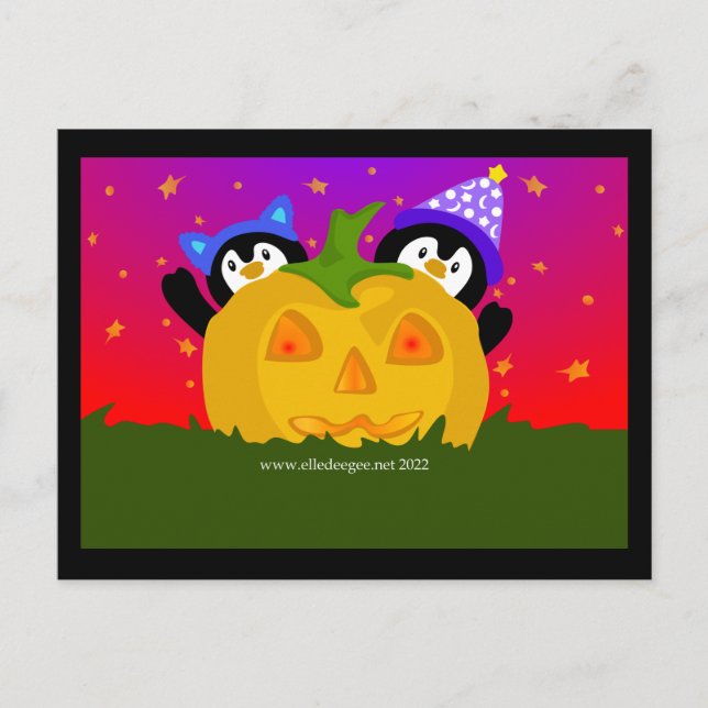 Postal Festiva Pingüinos de Halloween (Anverso)