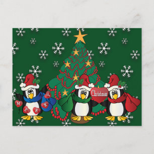 Postal Festiva Pingüinos lindos del dibujo animado de las Felices