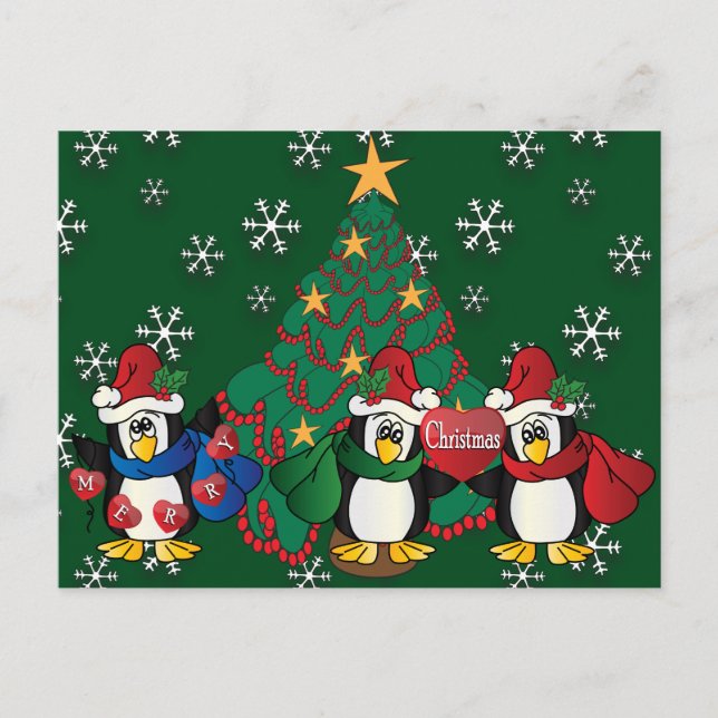 Postal Festiva Pingüinos lindos del dibujo animado de las Felices (Anverso)