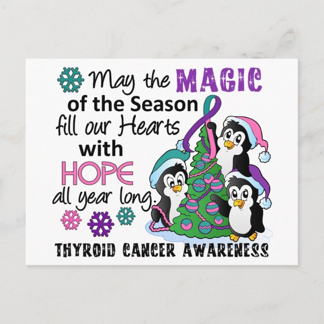 Postal Festiva Pingüinos navidades Cáncer de tiroides (Anverso)