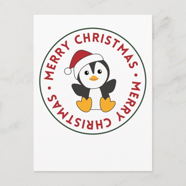 Postal Festiva Pingüinos Navidades nevan animales de invierno pin (Anverso)
