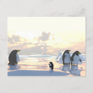 Postal Festiva pingüinos relajándose en un témpano de hielo