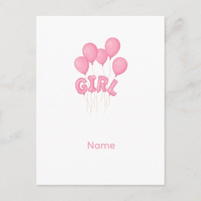 Postal Festiva Pink Baby Girl Balloon Celebration - Cute Nursery  (Anverso)