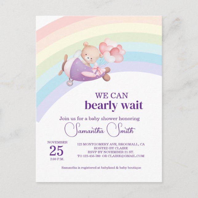 Postal Festiva Pink Bear Pastel Airplane Balloon  (Anverso)
