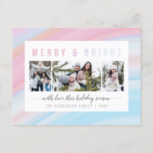 Postal Festiva Pink & Blue Pastel Merry & Bright Holiday Photo