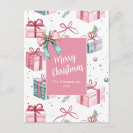 Postal Festiva Pink Christmas Gift Packages Vintage Postcard