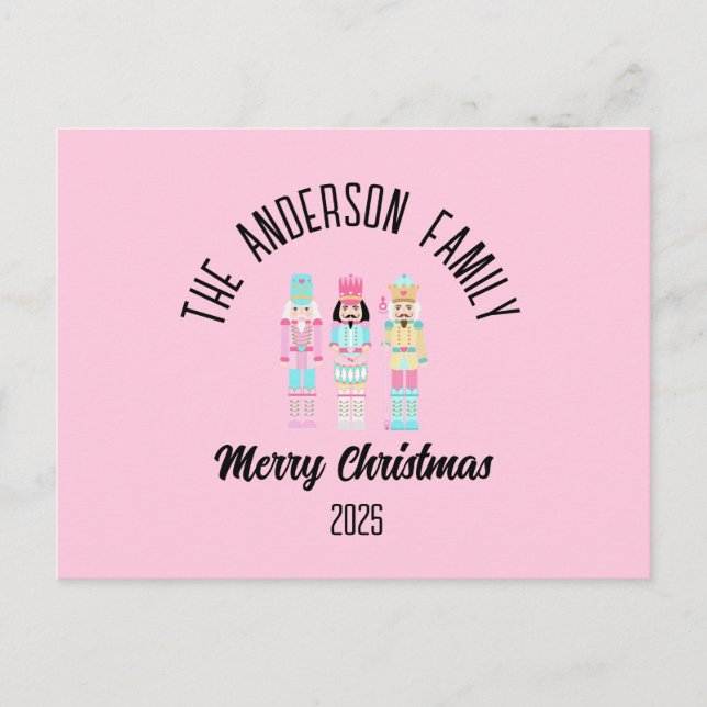 Postal Festiva Pink Christmas Nutcracker Pastel Personalized Name (Anverso)