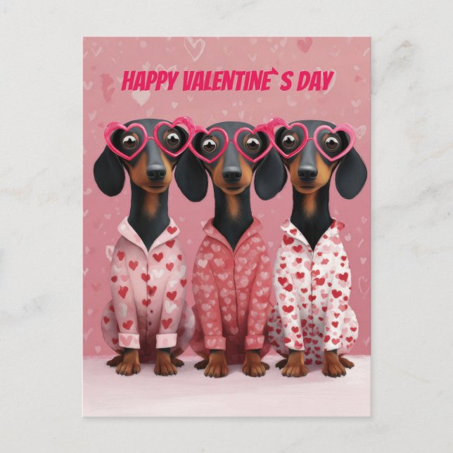 Postal Festiva  Pink Dachshund Valentine’s Day Card (Anverso)