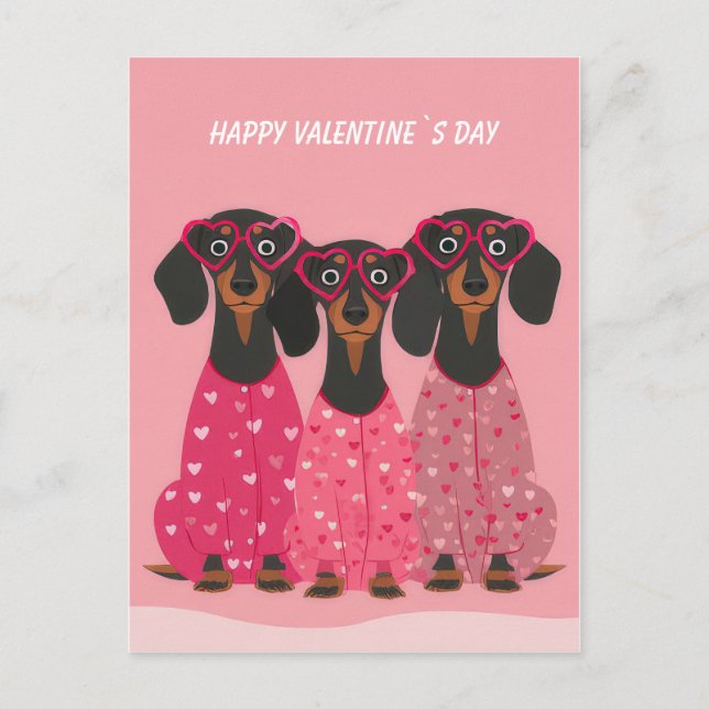 Postal Festiva  Pink Dachshund Valentine’s Day Card (Anverso)