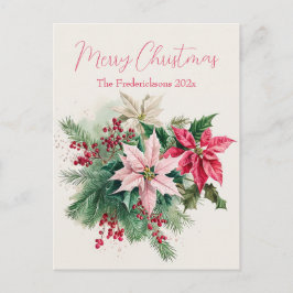 Postal Festiva Pink Poinsettias Elegant Christmas Postcard