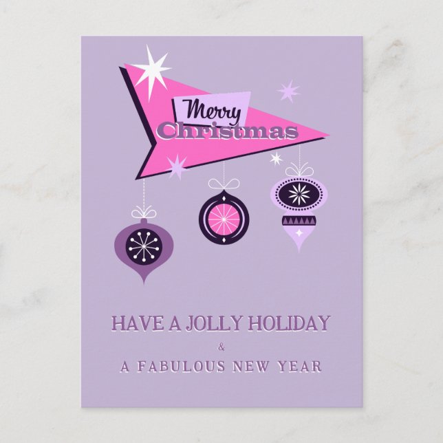 Postal Festiva Pink Retro Merry Christmas Billboard Greeting Card (Anverso)