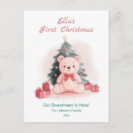 Postal Festiva Pink Teddy Bear First Christmas Postcard