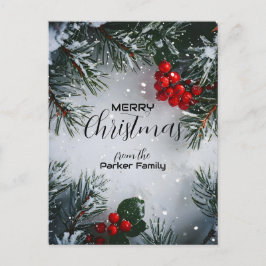 Postal Festiva Pino cubierto de nieve, Holly Berries, sin foto
