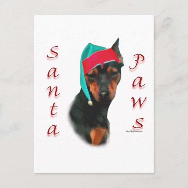 Postal Festiva Pinscher Santa Paws en miniatura (Anverso)