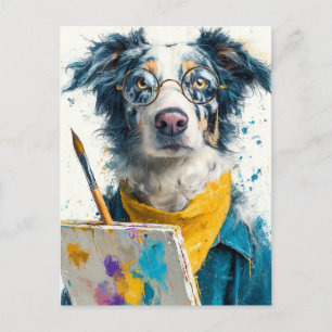 Postal Festiva Pintor de perro artístico retrato