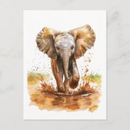 Postal Festiva Pintura acuarela de barro salpicado de elefante be
