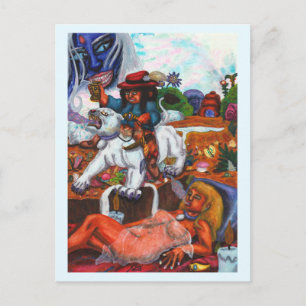 Postal Festiva Pintura al acuarela Eros cabalga Aurora Leona Sueñ