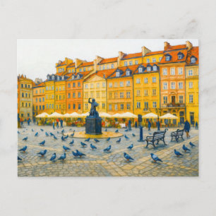 Postal Festiva Pintura al óleo de Varsovia Casco Antiguo con Syre