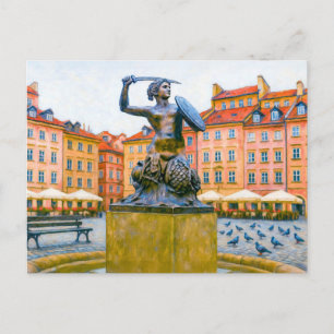 Postal Festiva Pintura al óleo de Varsovia – Ciudad Vieja con Syr