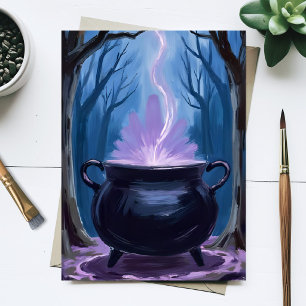 Postal Festiva Pintura de Acuarela de Caldera de Bruja de Hallowe