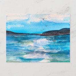 Postal Festiva Pintura de acuarela de Serene Coastal Bay
