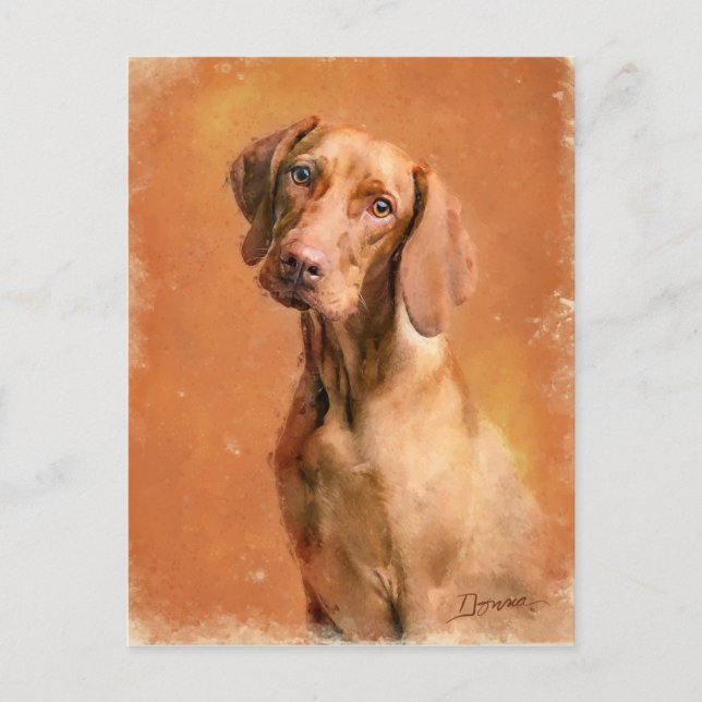 Postal Festiva Pintura de arte húngara de perro vizsla (Anverso)