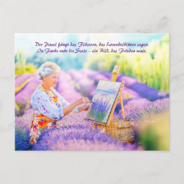 Postal Festiva Pintura de artista en un campo de lavanda florecie