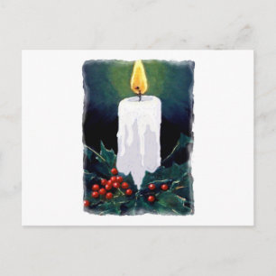 Postal Festiva Pintura de Candle y Holly: Navidades