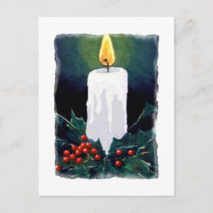 Postal Festiva Pintura de Candle y Holly: Navidades