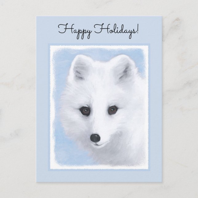 Postal Festiva Pintura de Fox Ártica - Arte de Vida Silvestre Ori (Anverso)