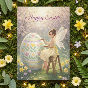 Postal Festiva Pintura de huevo de hada de Pascua de primavera