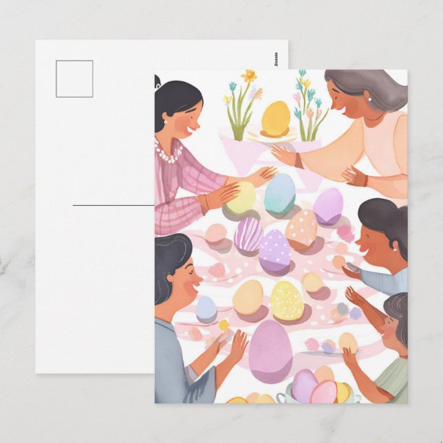 Postal Festiva Pintura de huevos de Pascua | Pascua acuática arte (Anverso / Reverso)