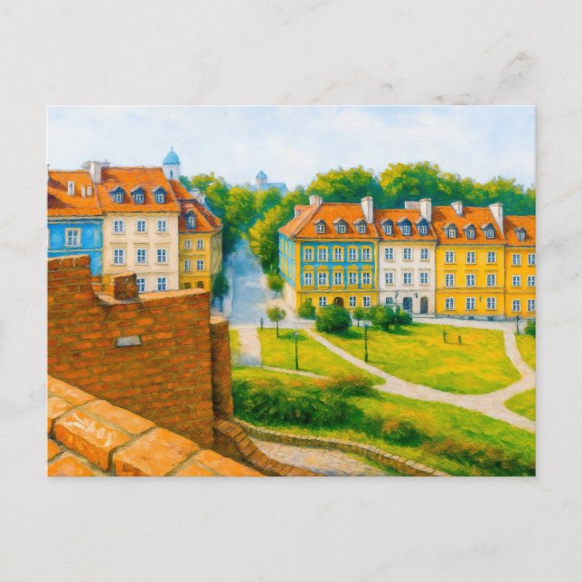 Postal Festiva Pintura de óleo de Varsovia - Vista desde la pared (Anverso)
